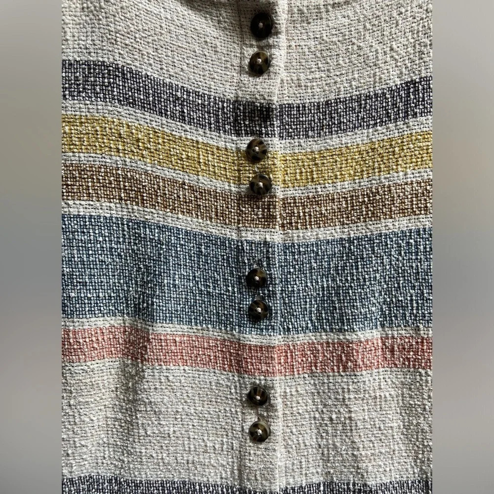 Madewell Texture & Thread Cap Sleeve Dress Stripe Button Front Casual  M - Picture 5 of 10